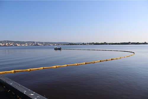 A planned boom exercise at the Duluth Marine Terminal